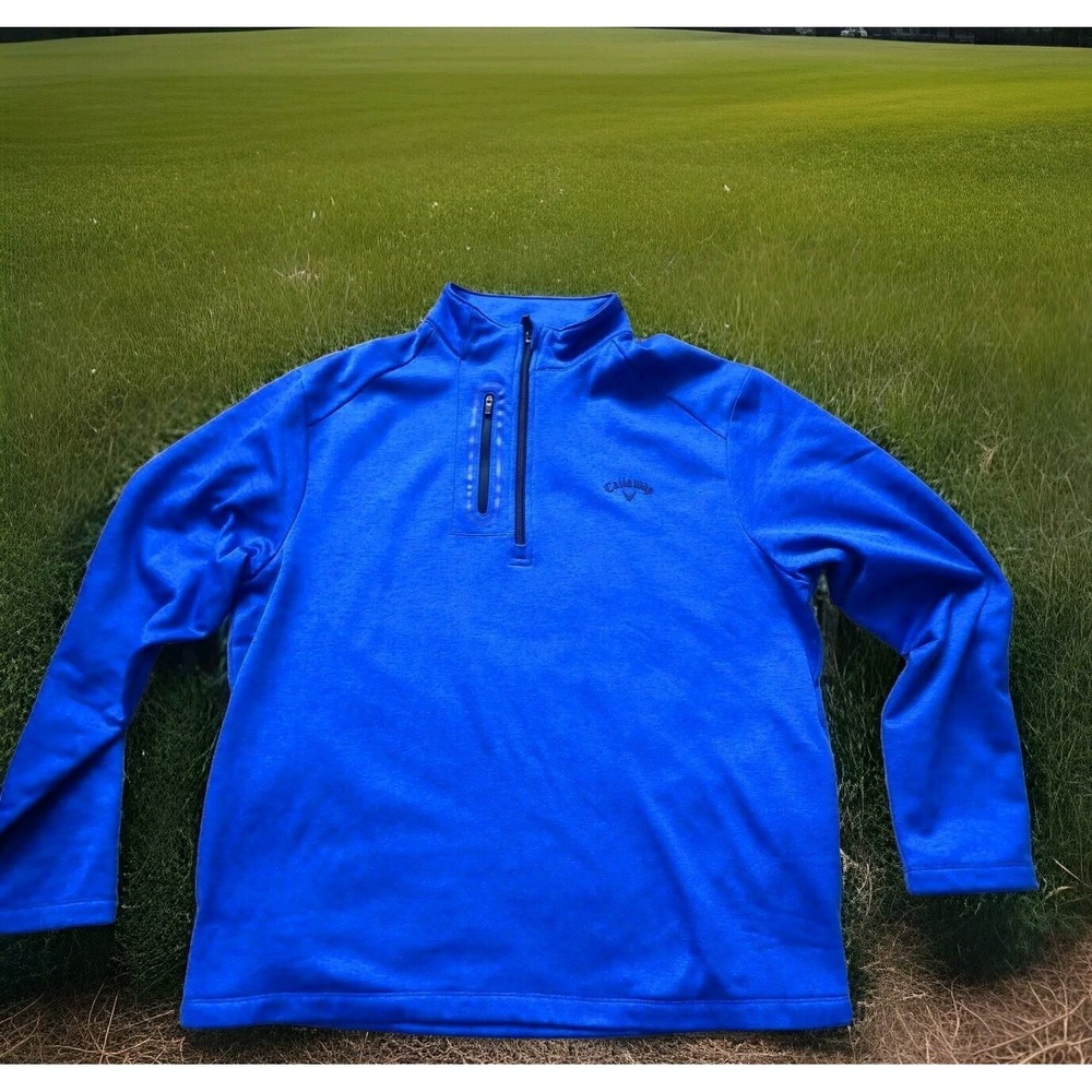 Callaway Quarter Zip Pullover Men Large Blue Excellent Heathered Golf Fleece